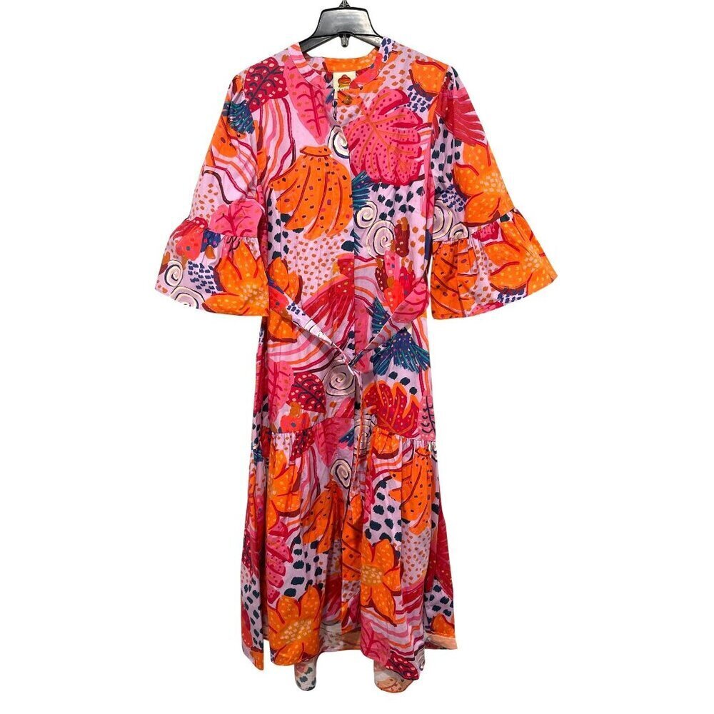 Farm Rio Lilac Floral Botanical Belted Shift Dress Midi Size XL NWT - Picture 3 of 8
